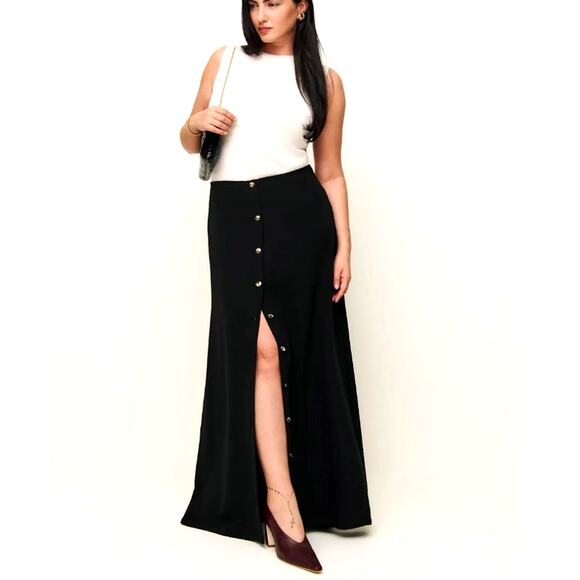 Reformation Women's Pitch Black Andi Low Rise Maxi Skirt Size 0 - Picture 8 of 9